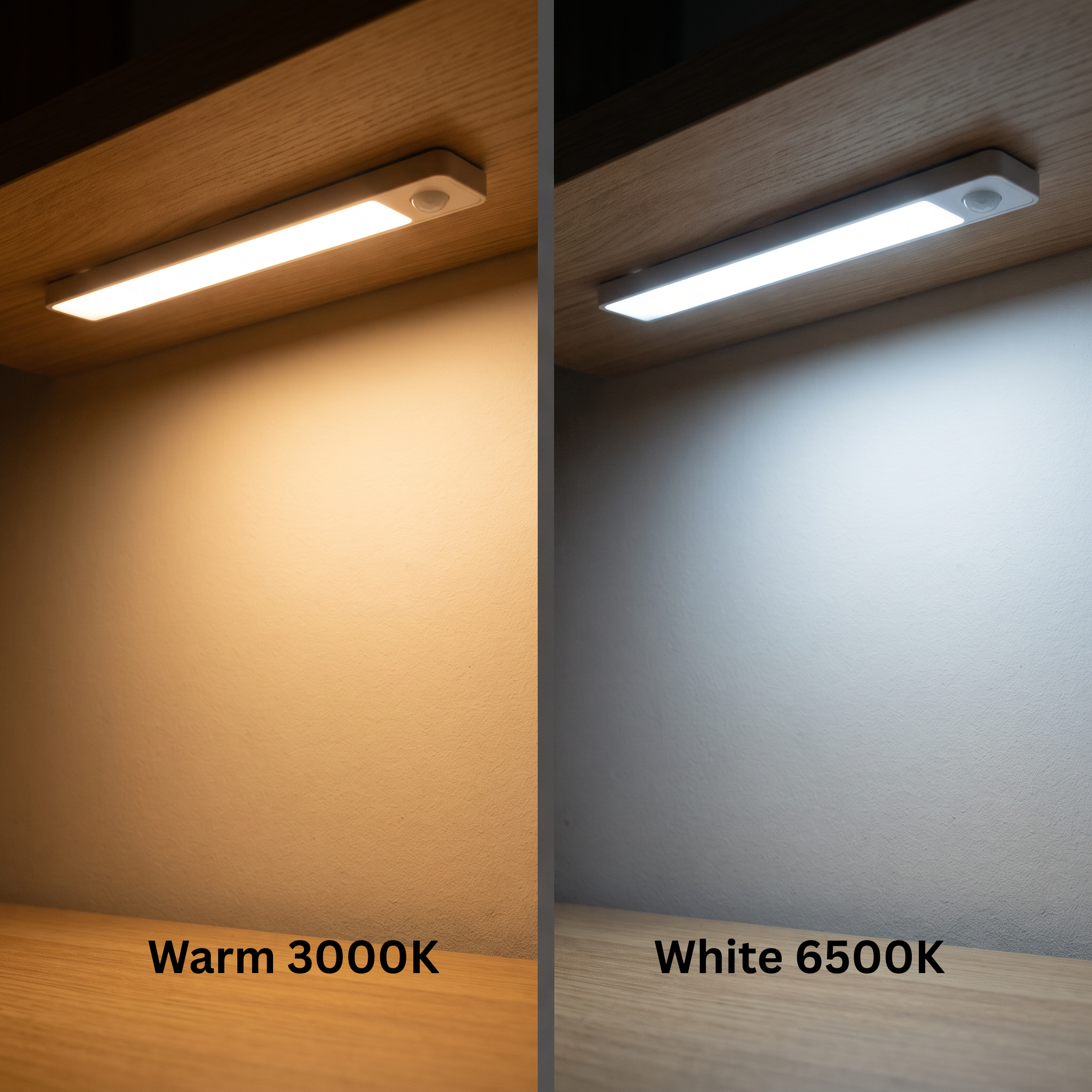 Nook Light bar compared in warm 3000K and cool white 6500K