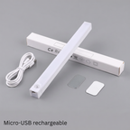 Nook Light bar with its micro-USB charging cable, magnetic strip and adhesive pad for mounting