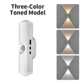 HaloBeam three-colour toned model shown with warm, neutral and cool white light swatches