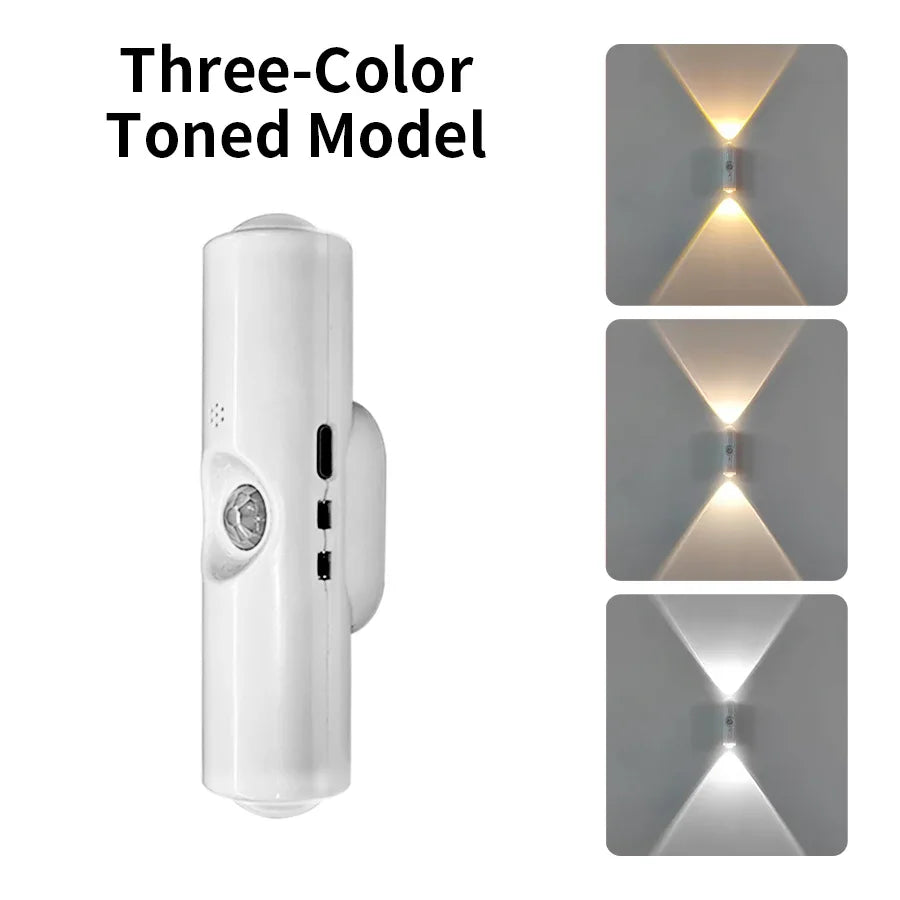 HaloBeam three-colour toned model shown with warm, neutral and cool white light swatches