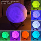 Luna 3D moon night light at 8.5 cm shown cycling through seven colours including purple, green, blue and orange