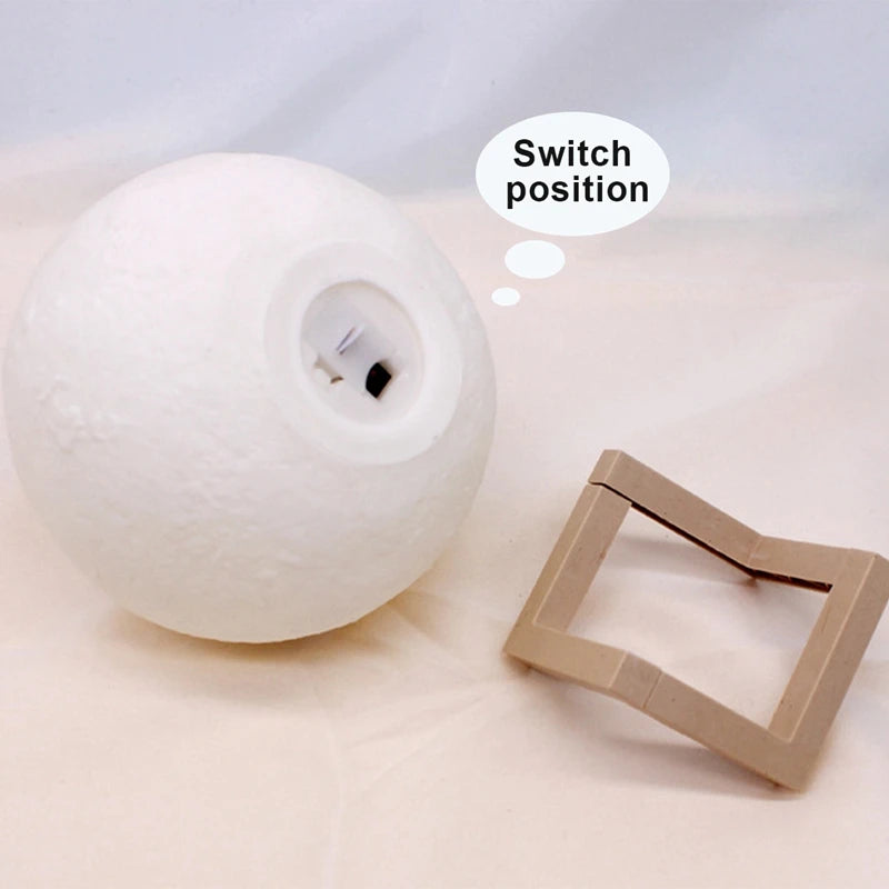 Luna moon lamp shown in four settings: a child playing, a baby sleeping, a work desk and a gift