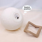 Luna moon lamp shown in four settings: a child playing, a baby sleeping, a work desk and a gift